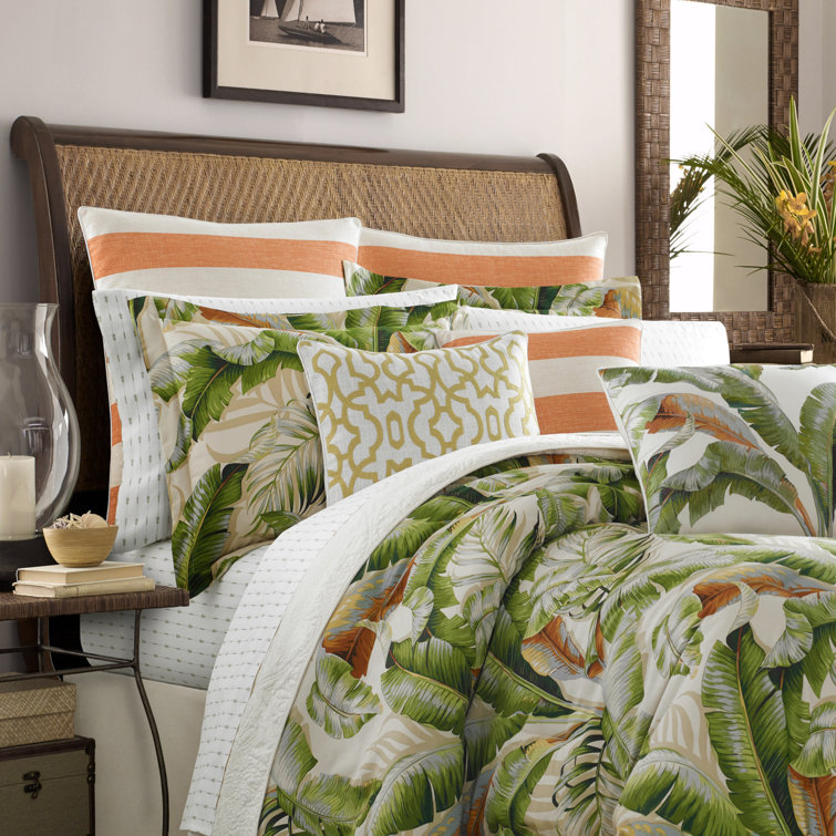 Ivory Queen Comforter Set with Tropical Palm Accents