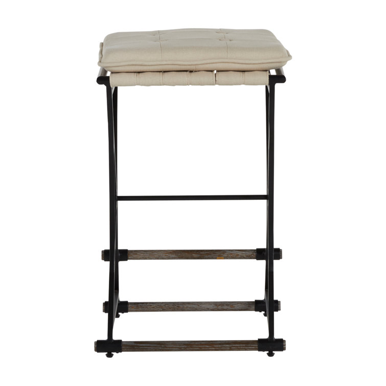 Aged Charcoal Black and Ivory Linen 26.5'' Counter Stool