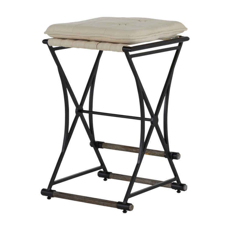 Aged Charcoal Black and Ivory Linen 26.5'' Counter Stool
