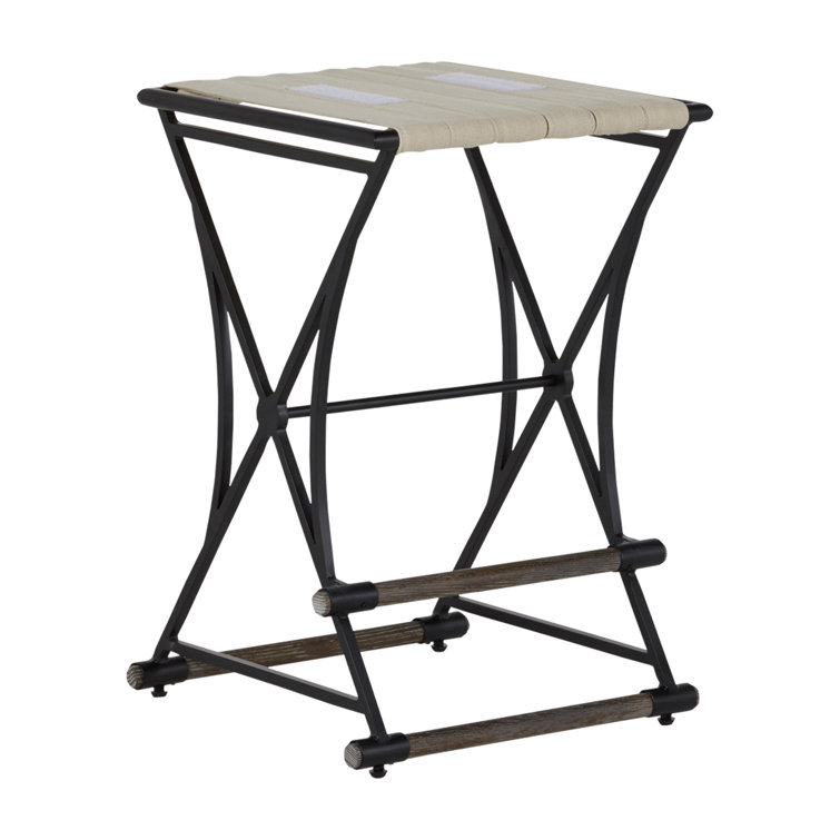 Aged Charcoal Black and Ivory Linen 26.5'' Counter Stool