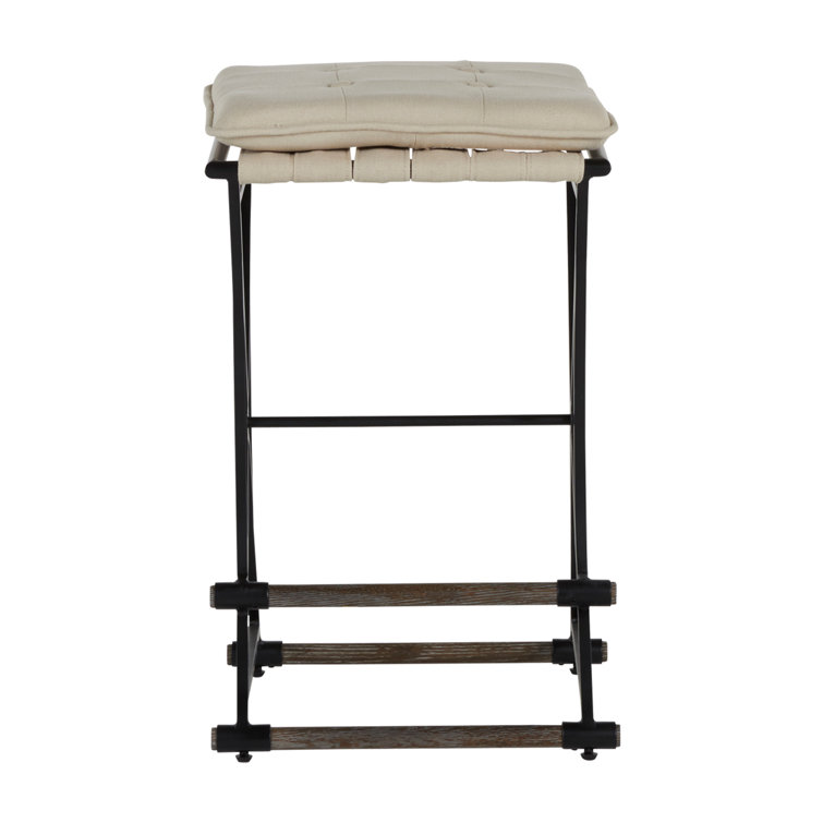Aged Charcoal Black and Ivory Linen 26.5'' Counter Stool