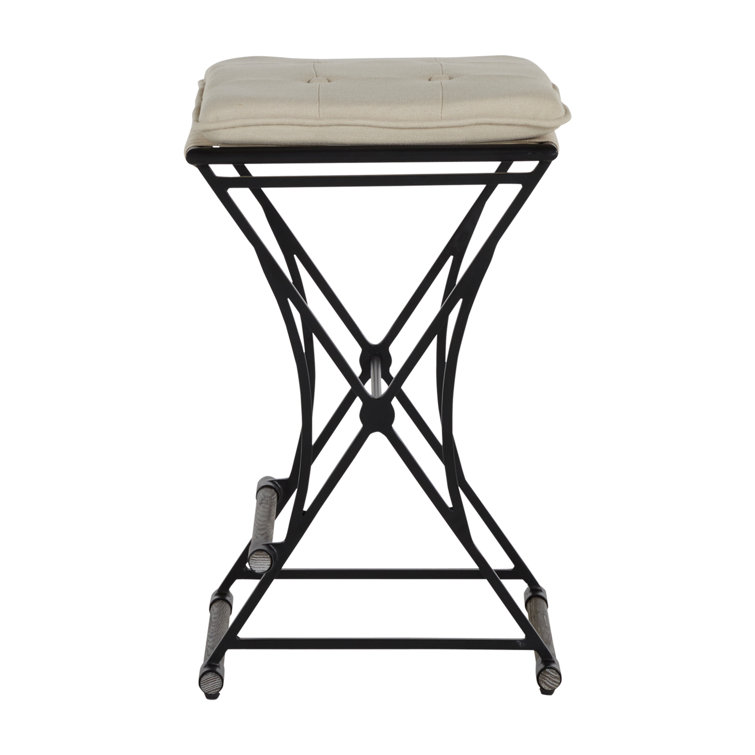 Aged Charcoal Black and Ivory Linen 26.5'' Counter Stool