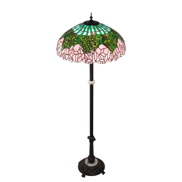 Passion Pink Green Stained Glass 3-Light Floor Lamp in Mahogany Bronze
