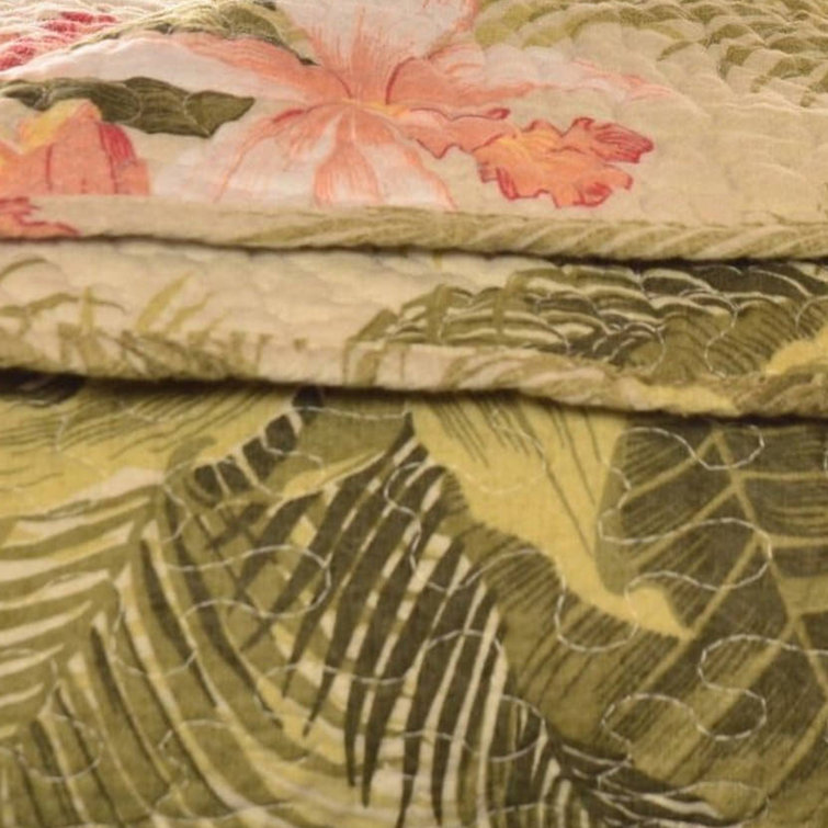 Tropical Orchid Green Cotton Reversible Throw Blanket