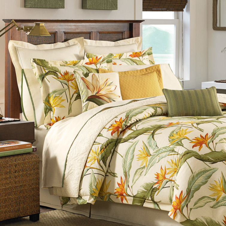 Ivory Tropical Cotton Queen Comforter Set with Shams