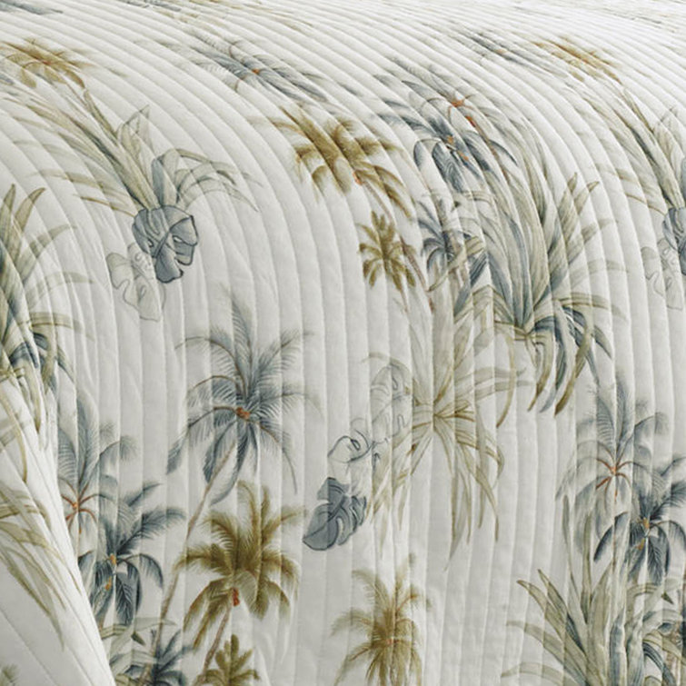 Serenity Palms King Blue Cotton Reversible Quilt Set