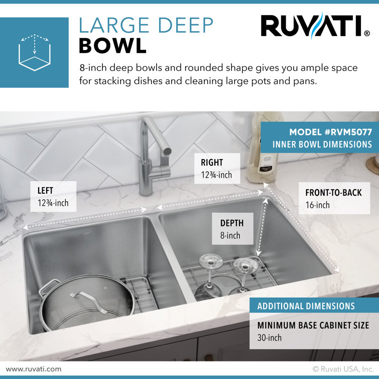 Modena 28'' Double Bowl Undermount Stainless Steel Kitchen Sink