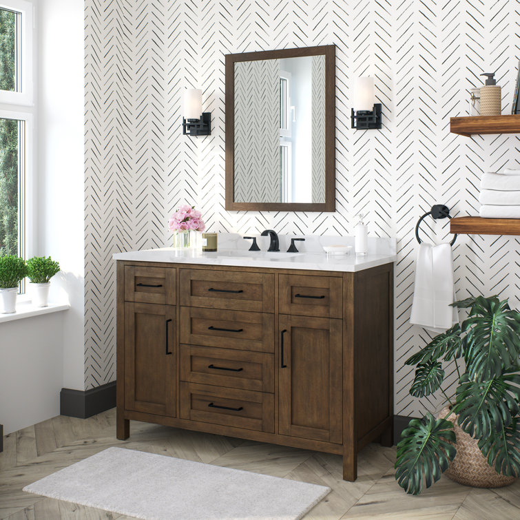 Almond Latte 48" Single Sink Vanity with White Marble Top