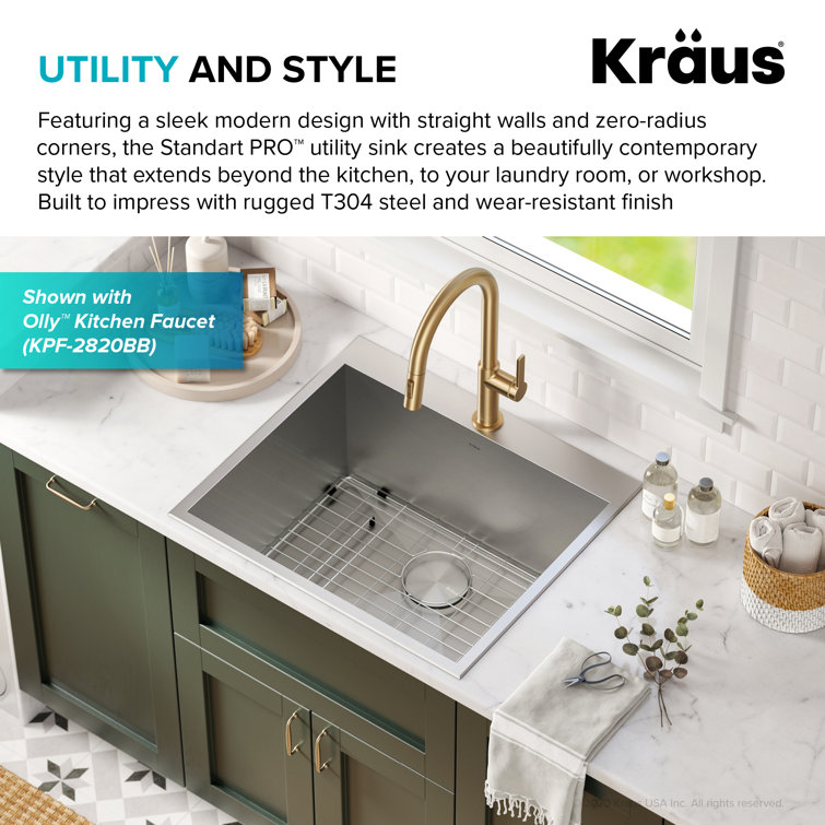 KRAUS Standart PRO 25" Drop-In 16 Gauge Stainless Steel Utility Sink