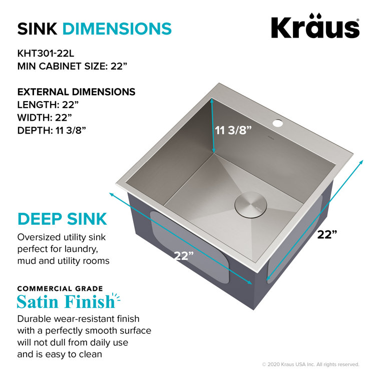 Kraus 22" Stainless Steel Single Bowl Drop-In/Undermount Sink