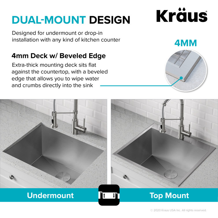 Kraus 22" Stainless Steel Single Bowl Drop-In/Undermount Sink