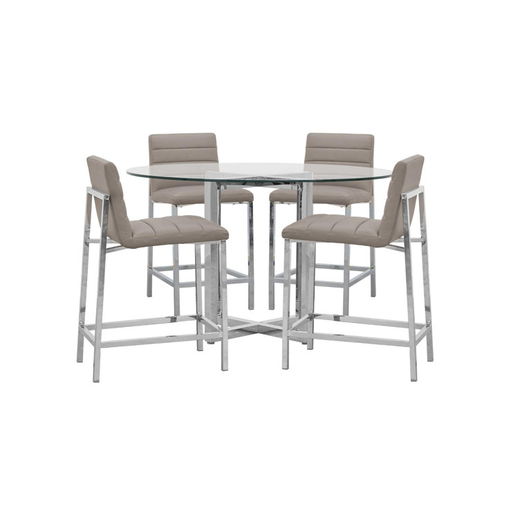 Taupe Faux Leather Upholstered Counter Stool with Metal Frame, Set of 2