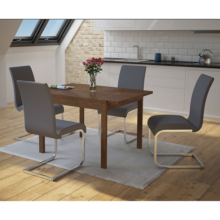 Chrome-Finished Metal Side Chair with Gray Faux Leather Upholstery