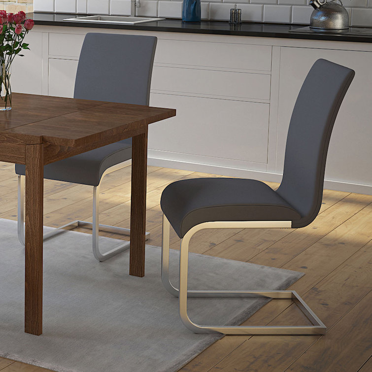 Chrome-Finished Metal Side Chair with Gray Faux Leather Upholstery