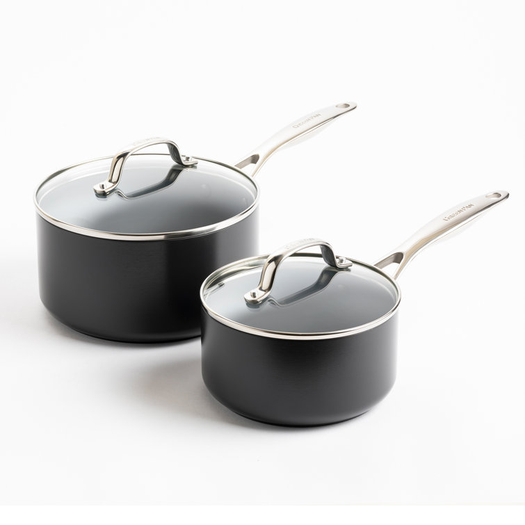 Gray Aluminum Nonstick Induction Safe Saucepan Set with Lids