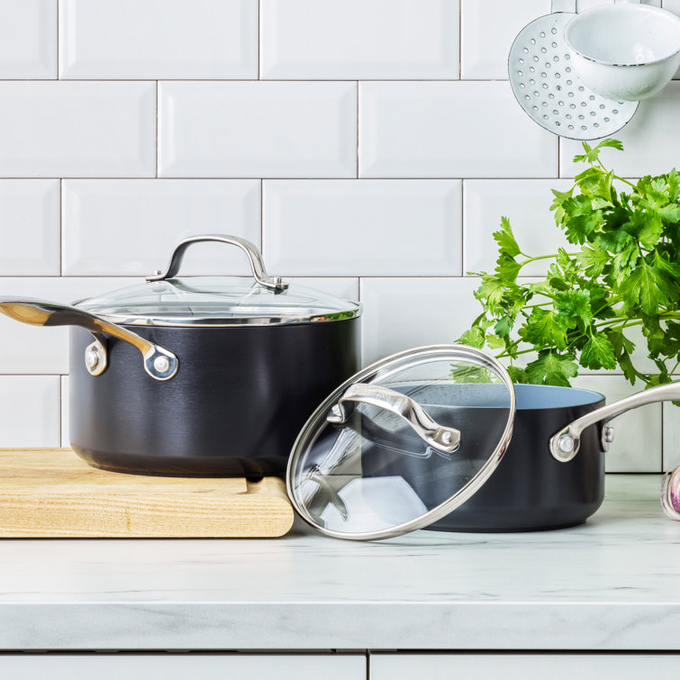 Gray Aluminum Nonstick Induction Safe Saucepan Set with Lids