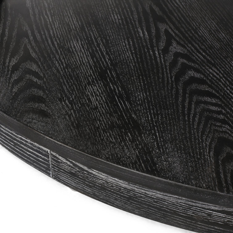 Andrue 40" Round Charcoal Gray Tufted Ottoman with Pine Wood Base