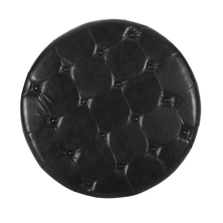 Andrue 40" Round Charcoal Gray Tufted Ottoman with Pine Wood Base