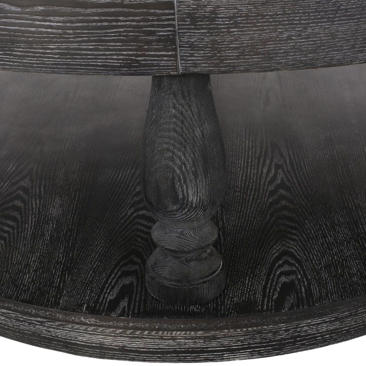 Andrue 40" Round Charcoal Gray Tufted Ottoman with Pine Wood Base