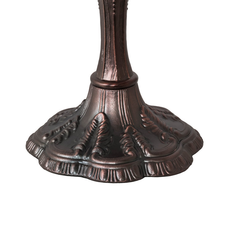 Mahogany Bronze Stained Glass Table Lamp with Pink and Green Shade