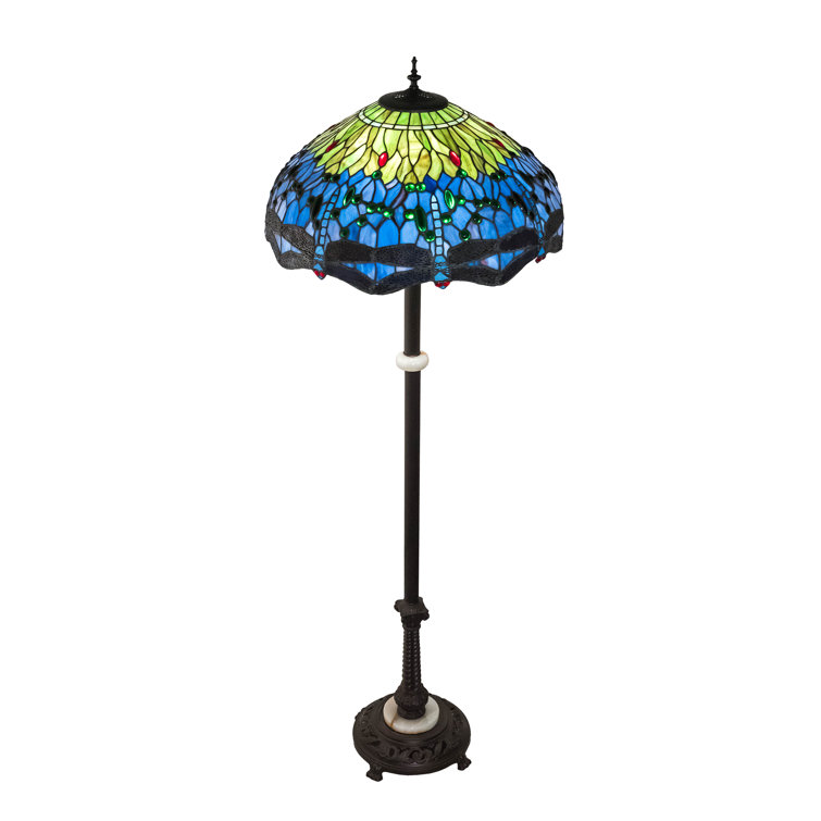 62" Mahogany Bronze Stained Glass Floor Lamp