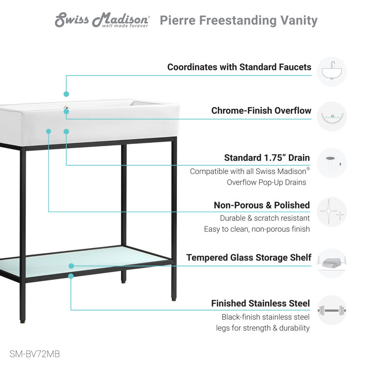 Pierre 32" Matte Black Metal Frame Freestanding Bathroom Vanity