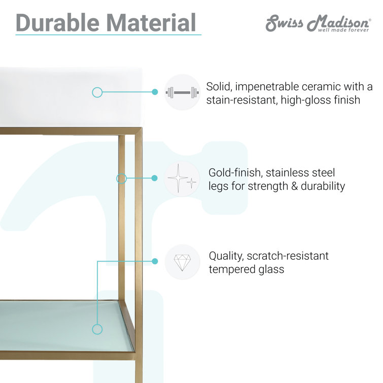 Pierre 19.5" Gold Metal Frame Freestanding Bathroom Vanity with Glass Shelf