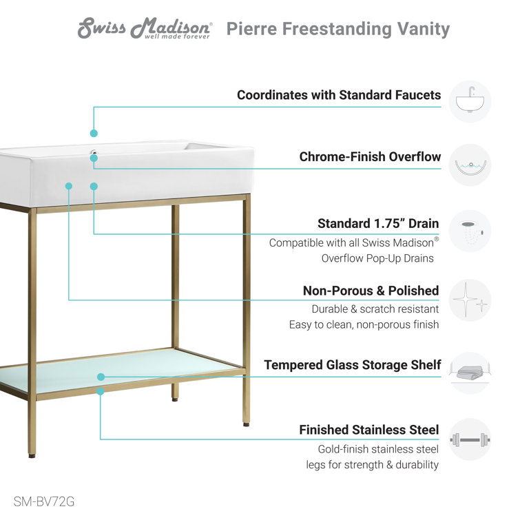 Pierre 32" Gold Metal Frame Open Shelf Single Bathroom Vanity