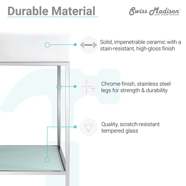 Pierre 32" Chrome Metal Frame Freestanding Bathroom Vanity with White Ceramic Top