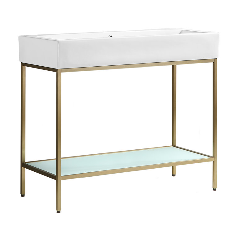 Pierre 40'' Gold Metal Frame Open Shelf Bathroom Vanity