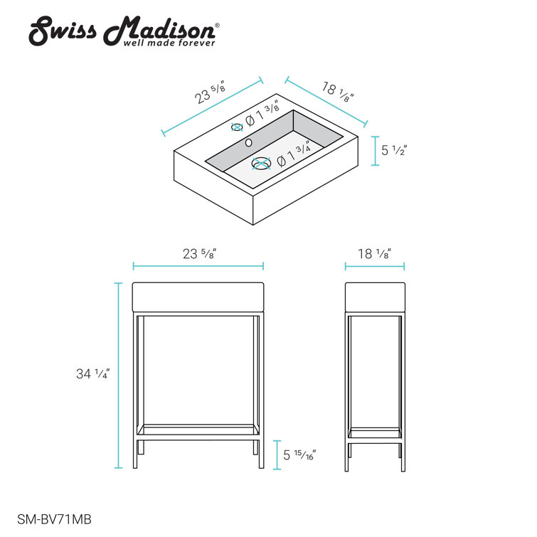 Pierre 24" Matte Black Metal Frame Freestanding Bathroom Vanity