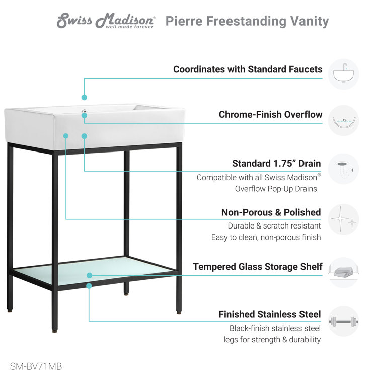 Pierre 24" Matte Black Metal Frame Freestanding Bathroom Vanity