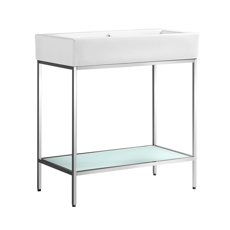 Pierre 32" Chrome Metal Frame Freestanding Bathroom Vanity with White Ceramic Top