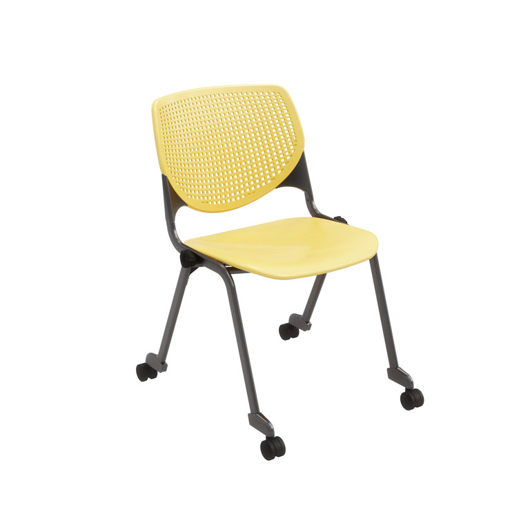 Yellow Metal Armless Stacking Chair with Casters