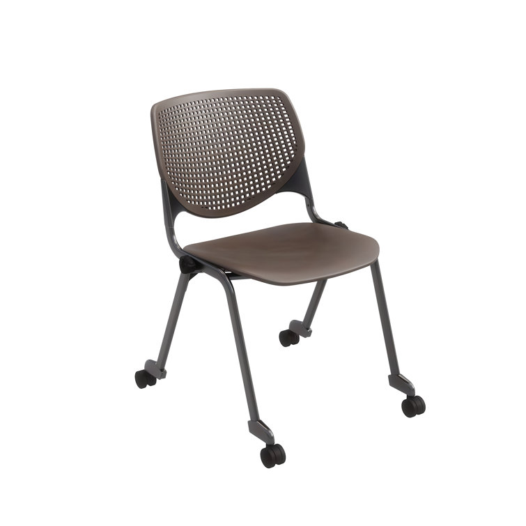 Brownstone Armless Metal Stacking Chair with Casters