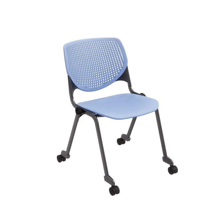 Peri Blue Armless Stacking Chair with Casters
