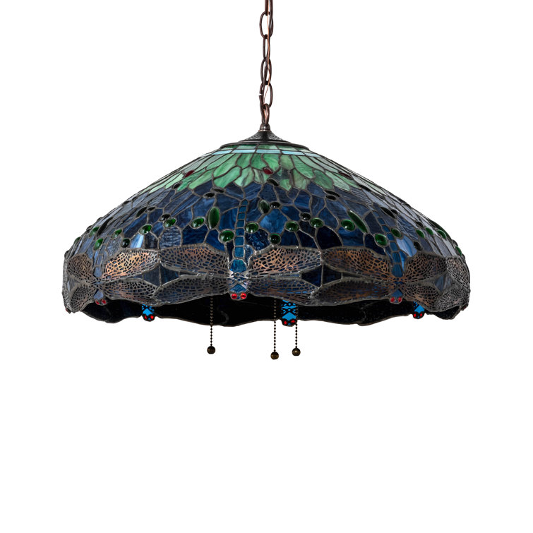 Lakeside Green and Blue Glass 3-Light Dragonfly Pendant in Mahogany Bronze