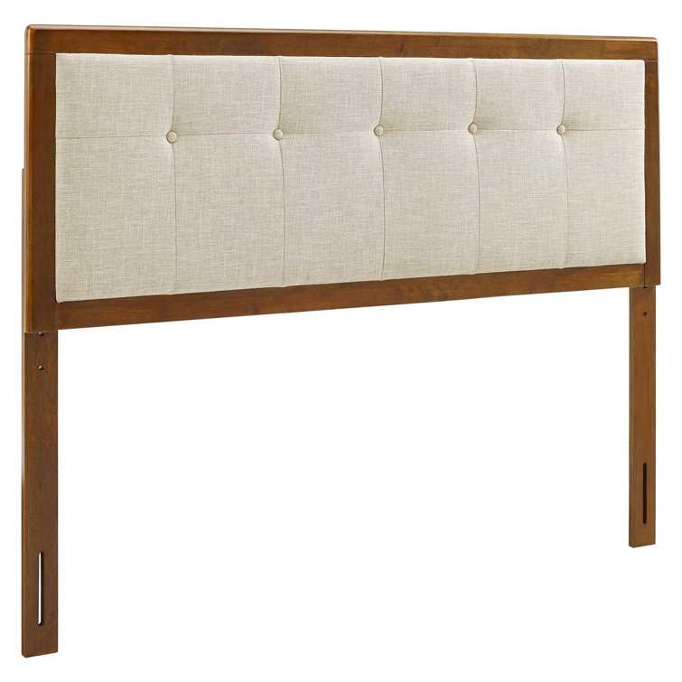 Mid-Century Walnut Charcoal Tufted Queen Headboard with Wood Frame