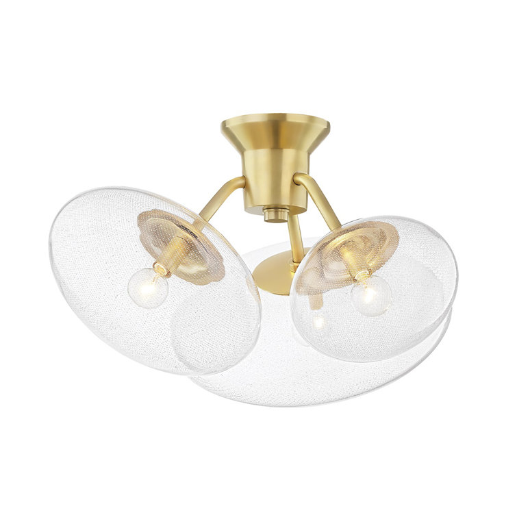Aged Brass and Clear Glass 3-Light Flush Mount