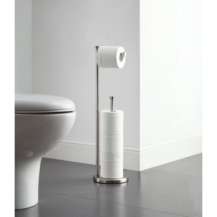 Brushed Nickel Free Standing Toilet Paper Holder with Reserve