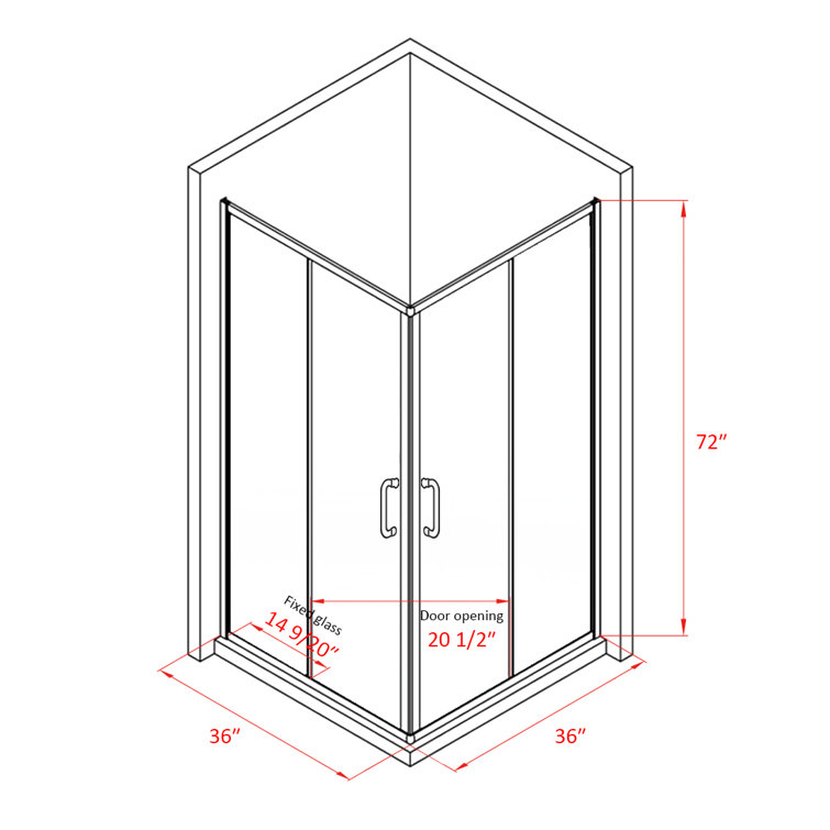 Black Framed 36'' x 36'' Clear Tempered Glass Shower Enclosure