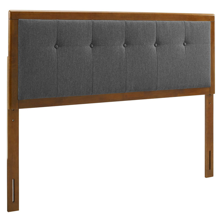 Mid-Century Walnut Charcoal Tufted Queen Headboard with Wood Frame