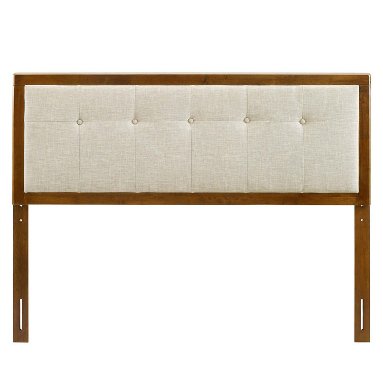 Mid-Century Walnut Charcoal Tufted Queen Headboard with Wood Frame