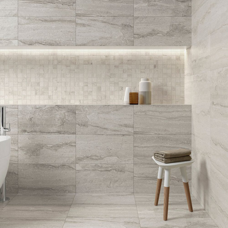 Rocky 12" x 24" Light Gray Porcelain Marble Look Tile
