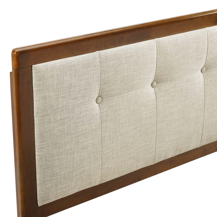 Mid-Century Walnut Charcoal Tufted Queen Headboard with Wood Frame