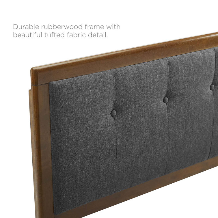 Mid-Century Walnut Charcoal Tufted Queen Headboard with Wood Frame