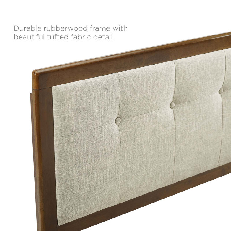 Mid-Century Walnut Charcoal Tufted Queen Headboard with Wood Frame