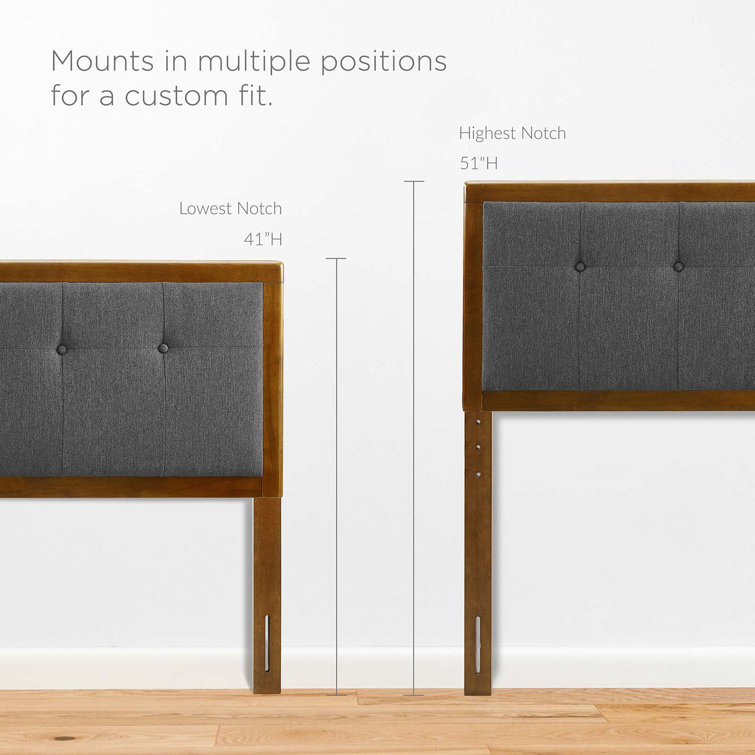Mid-Century Walnut Charcoal Tufted Queen Headboard with Wood Frame