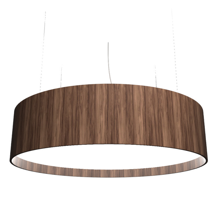 American Walnut LED Drum Pendant Light with White Acrylic Diffuser