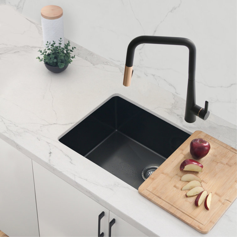 Matte Black and Gold Pull Down Kitchen Faucet with Spray